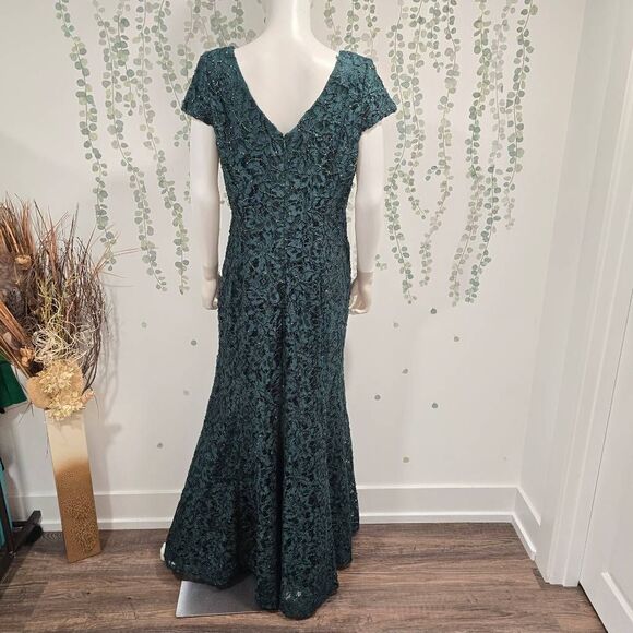 Alex Evenings Green Lace Beaded V-Neck Gown Size 14 | Elegant Formal Maxi Dress - Picture 7 of 12